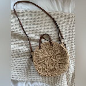 LC Lauren Conrad Round Woven Crossbody with Brown Faux Leather Strap & Handles